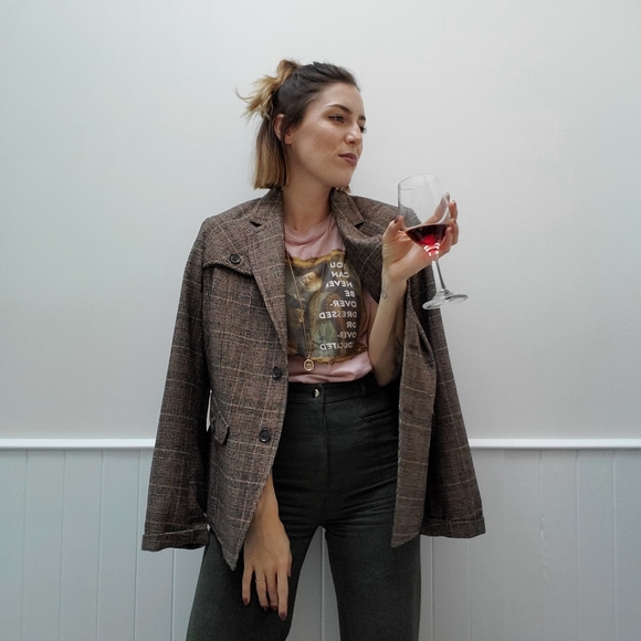 Olsen Wool Brown Plaid Blazer - Picture 9 of 9